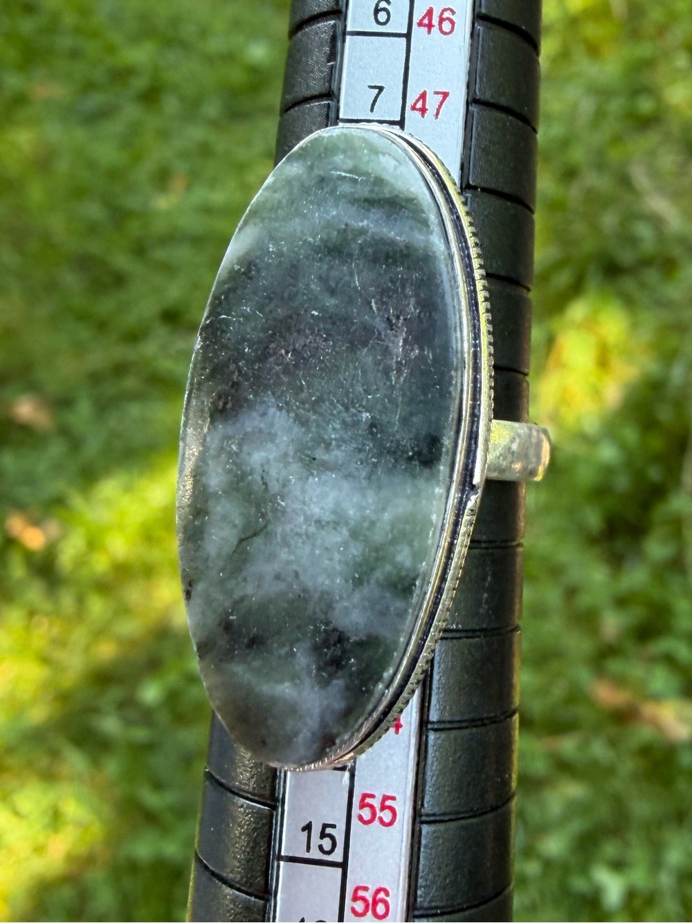 Genuine Moss Agate Green Stone Silver Ring 5.5